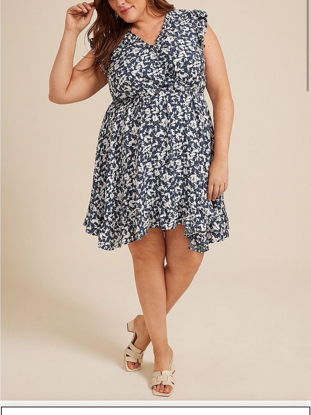 Maurices Navy and White Floral Asymmetrical Dress